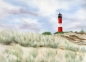 Preview: Postkarte DIN-A6  Aquarell Kunst Maritim Druck Kunstdruck Leuchtturm Hörnum  Sylt Nordsee Meer Strand Dünen